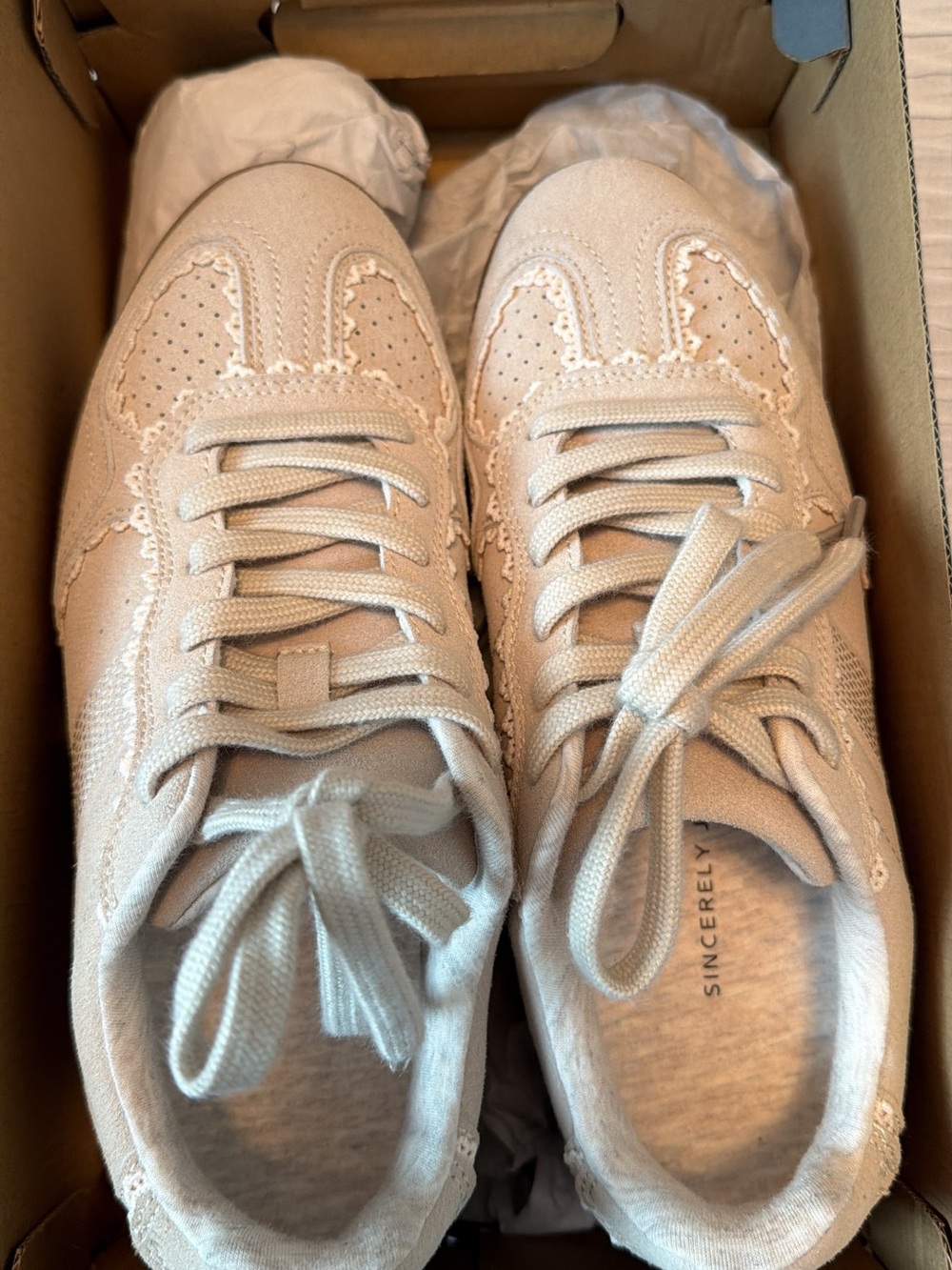 Sincerely Jules Light Beige Suede Lace-Up Sneakers